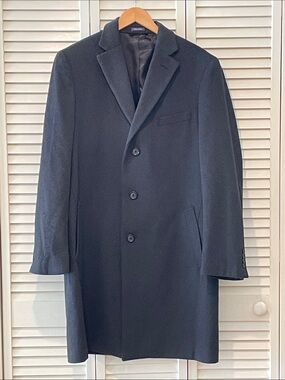 Stafford Men's 42 REG Dark Charcoal Grey Wool Over Coat with Notch Lapel